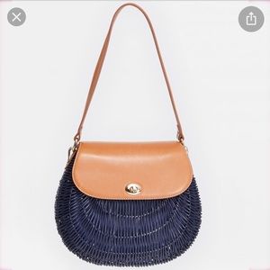 JMcLaughlin Navy Wicker and Leather Bag